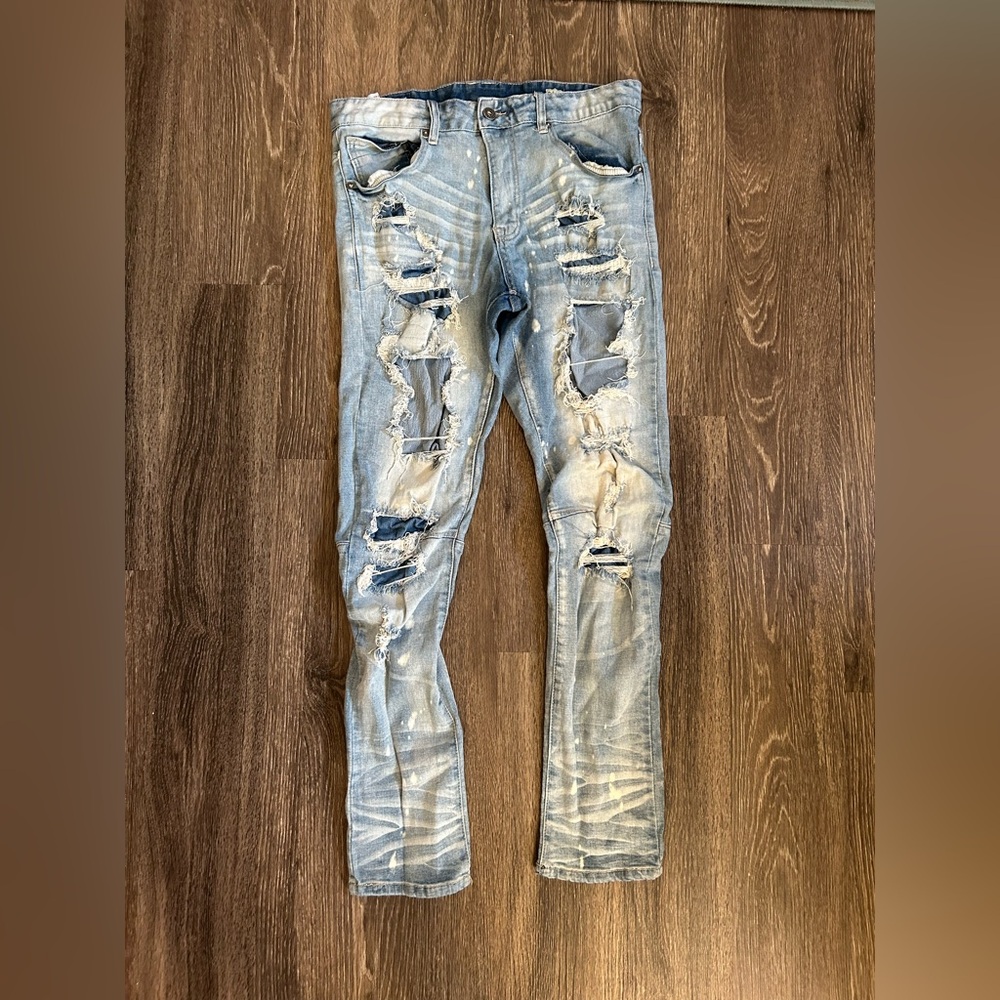 Smoke Rise Distressed Light Blue Skinny Jeans 34 x 32
